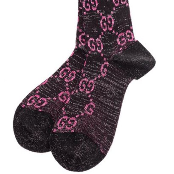 Gucci GG Socks in Black with Pink Lamé GG NEW - Picture 1 of 4